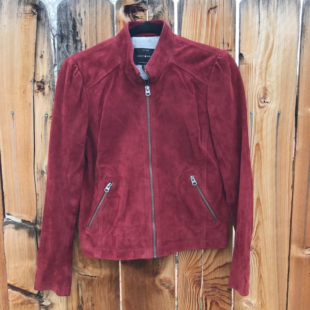 Lucky Brand suede puff sleeve jacket | Red | Size small - Picture 7 of 10